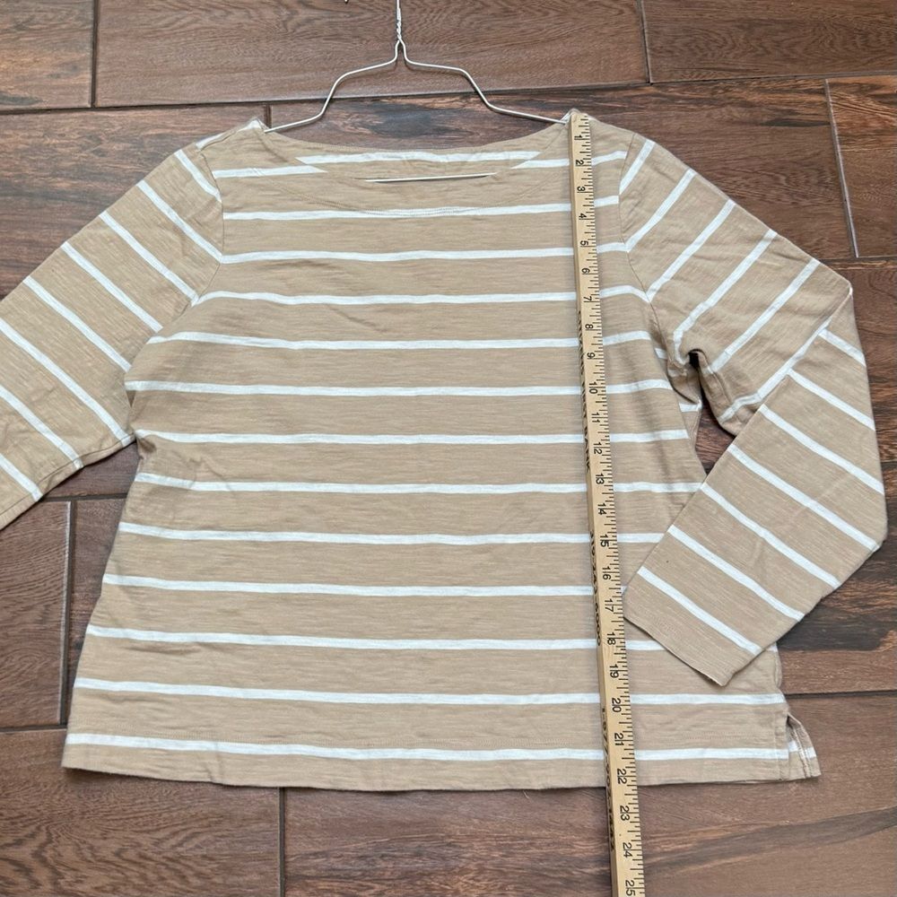 Old Navy Women's Knit T-Shirt Long Sleeve Boat Neck Sz L Earth Brown/Tan Stripe - Picture 2 of 6